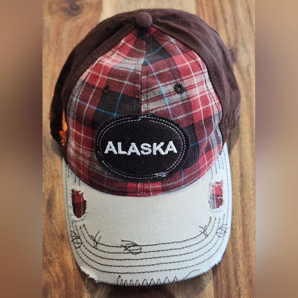 Alaska Plaid Distressed Adjustable Baseball Cap NWOT